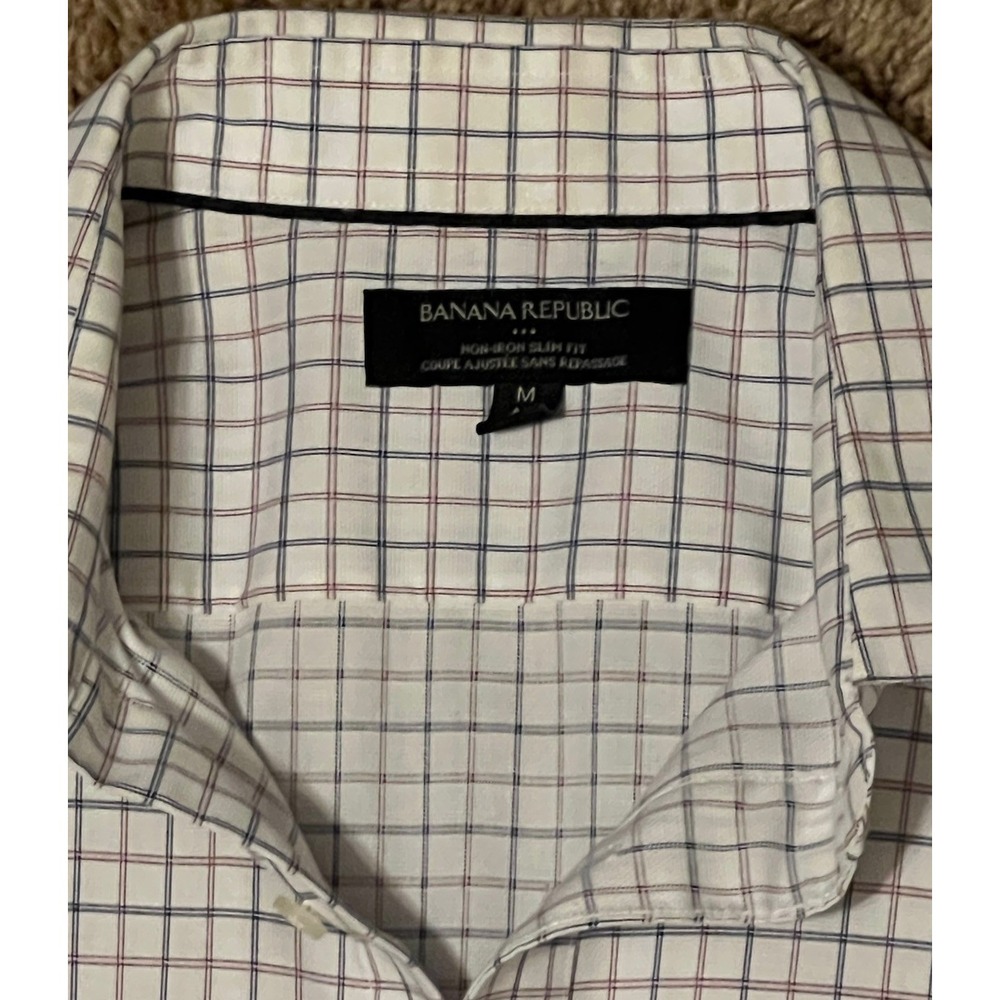 Banana Republic Slim Fit Button-Down Shirt Size Medium Navy and Pink Check - Picture 2 of 2
